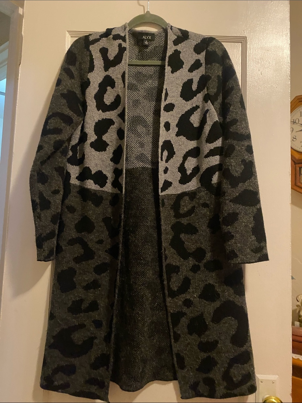 Alyx Black & Gray Leopard-Print Open Front Cape Coat